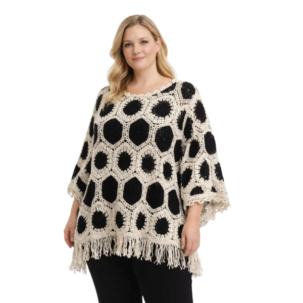 NEW & CO - C'FASHION Virkattu neulepusero, musta-beige