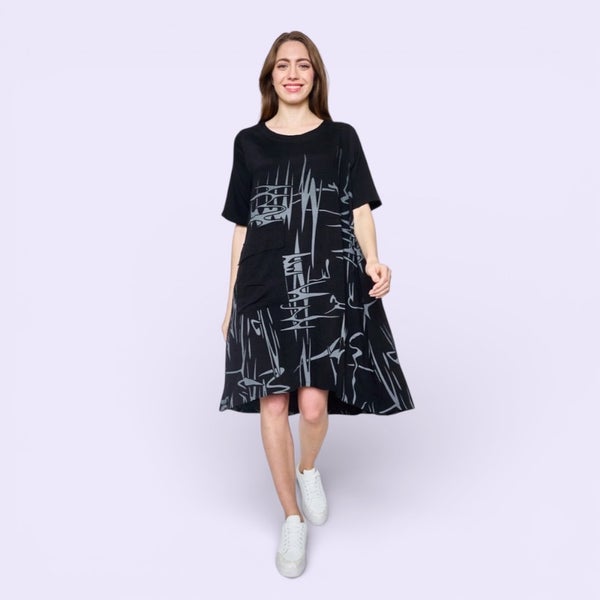 Bella Blue naisten lyhythihainen kes&auml;mekko, musta/kuvioitu