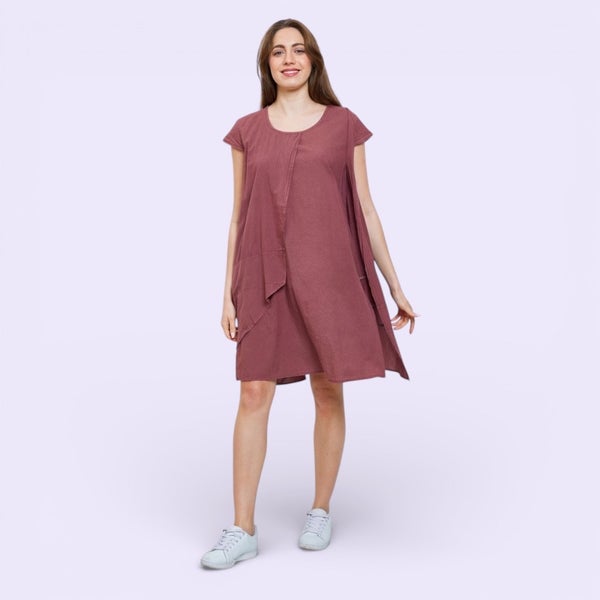 Bella Blue lyhythihainen kerroksellinen mekko, viininpunainen
