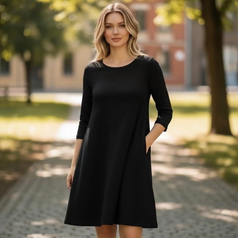 HuiGee Linna Silk naisten mekko taskuilla, musta