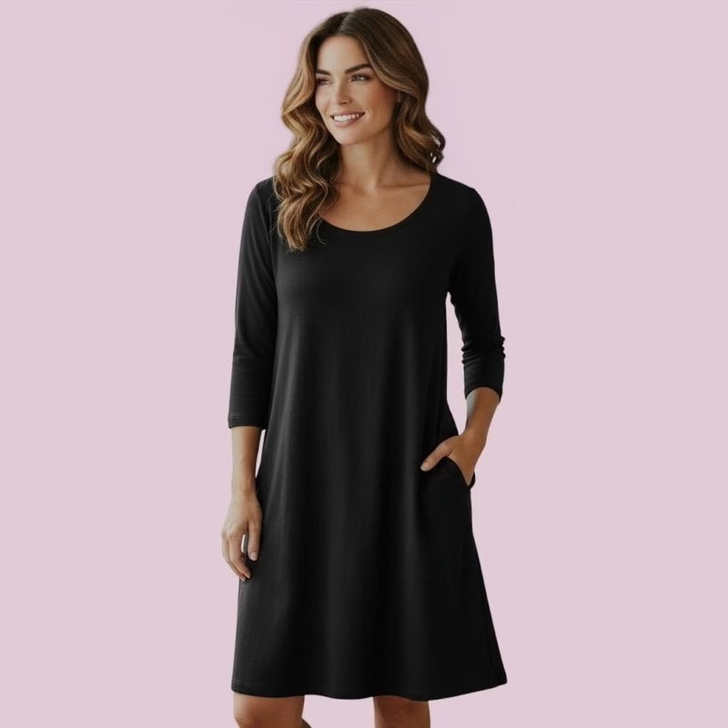 HuiGee Linna Silk naisten mekko taskuilla, musta