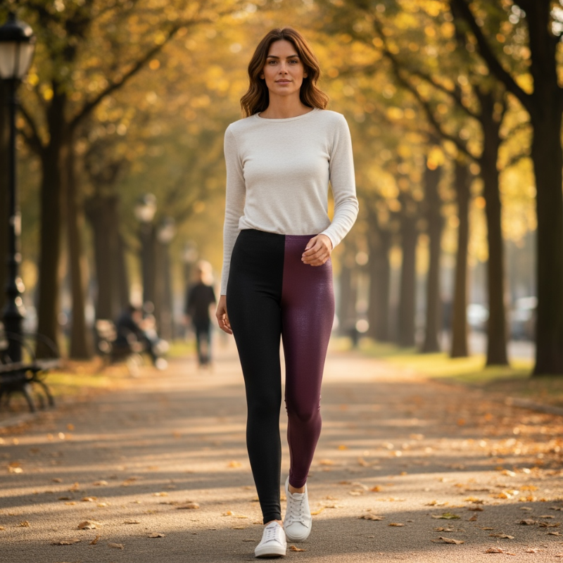 HuiGee Jazz naisten Silk trikoo Leggings, musta/italian luumu