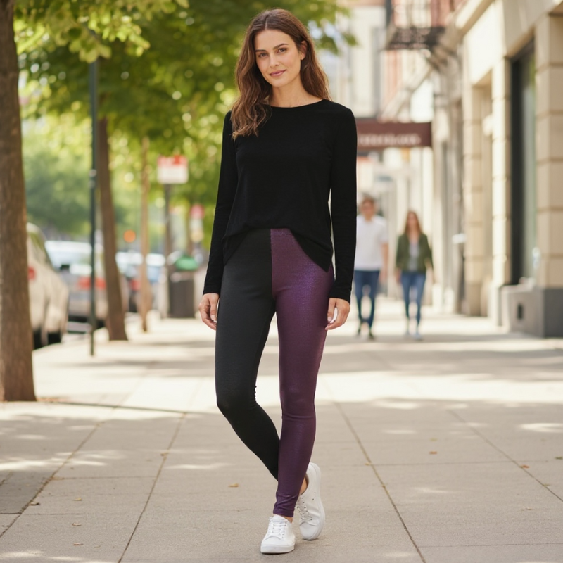 HuiGee Jazz naisten Silk trikoo Leggings, musta/italian luumu