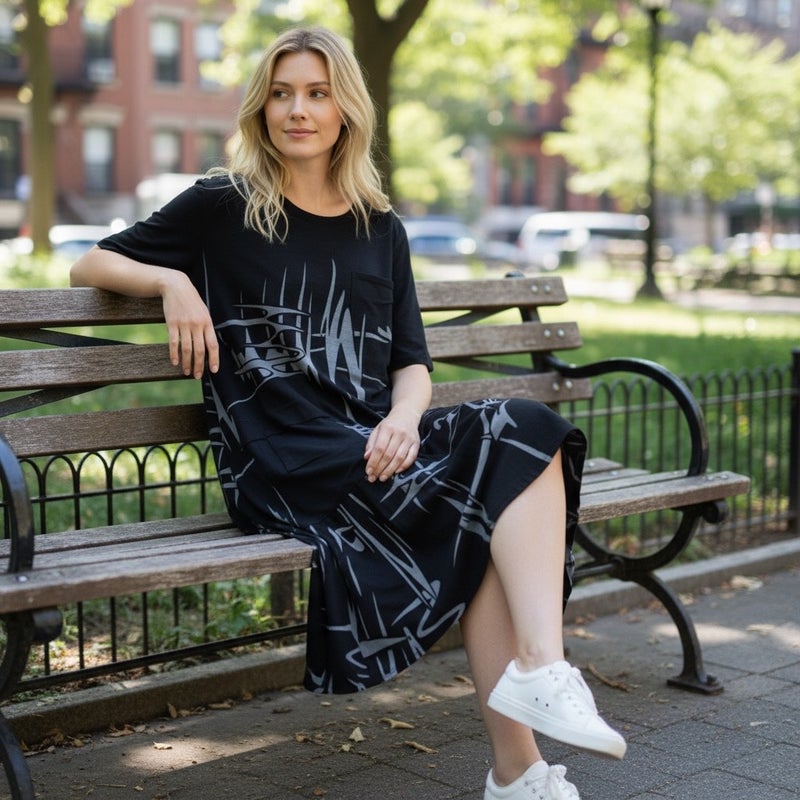 Bella Blue naisten lyhythihainen kes&auml;mekko, musta/kuvioitu