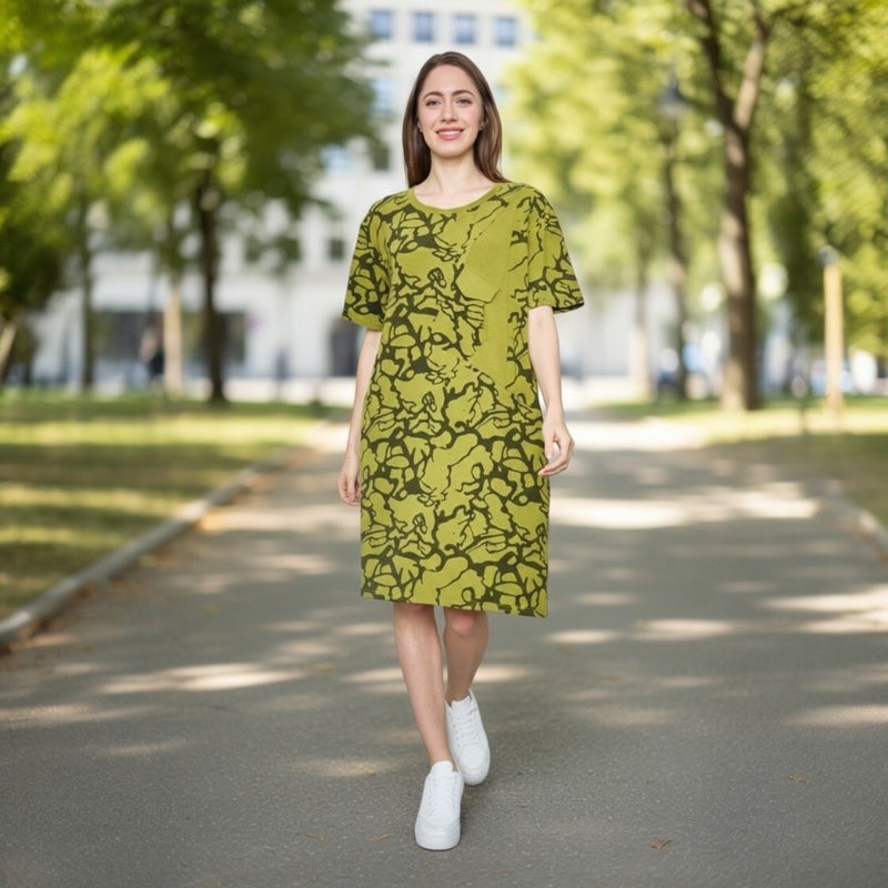 Bella Blue lyhythihainen mekko, vihre&auml;/kuvioitu