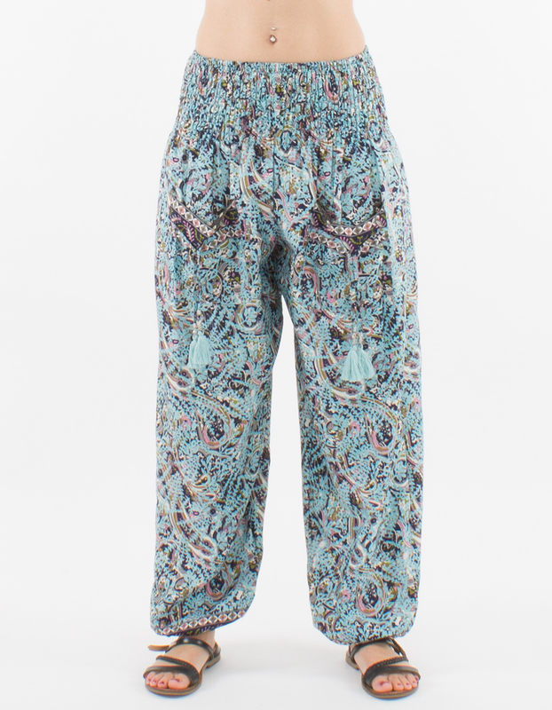 Basic Boho haaremihousut taskuilla, blue